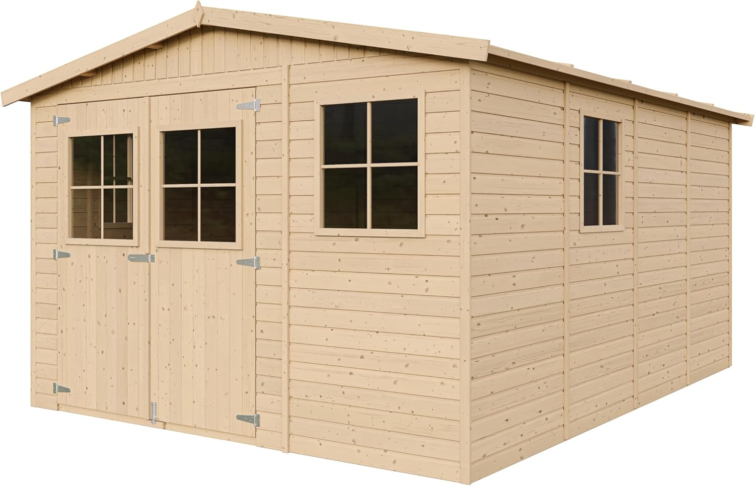 ABRI de Jardin en Bois Exterieur avec Les PLANCHERS IMPRÉGNÉ - en Pin/épicéa- H226x324x416 cm/12 m²- Construction de Panneaux- Rangement pour vélos, Remise à Outils- jardinito M336+M336G
