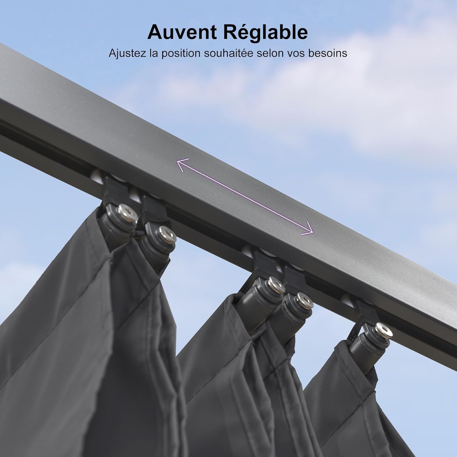 jardinito - Pergola aluminium - 4x3,2m - LED, toit rétractable, toile teintée