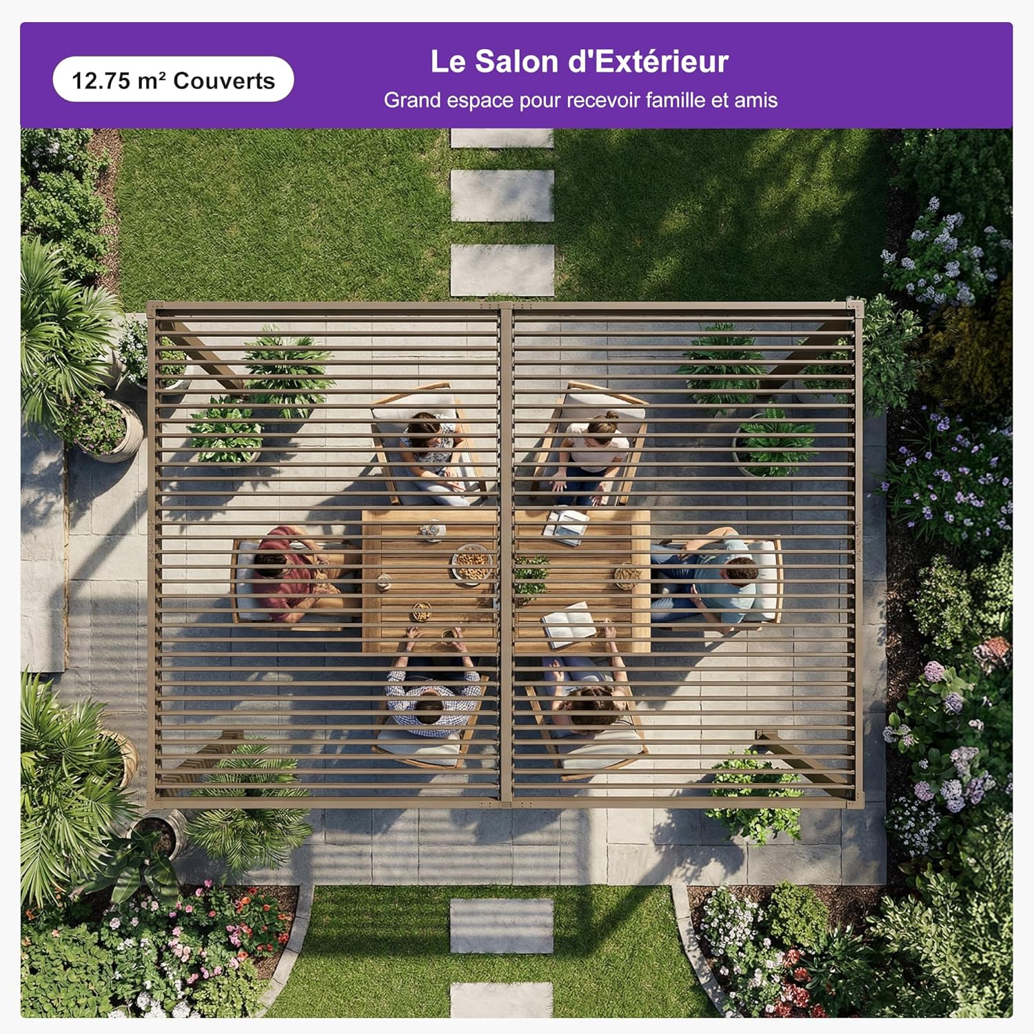 jardinito - pergola bioclimatique LED - 3x4,25m - aluminium, lames orientables, anti-UV, sans entretien