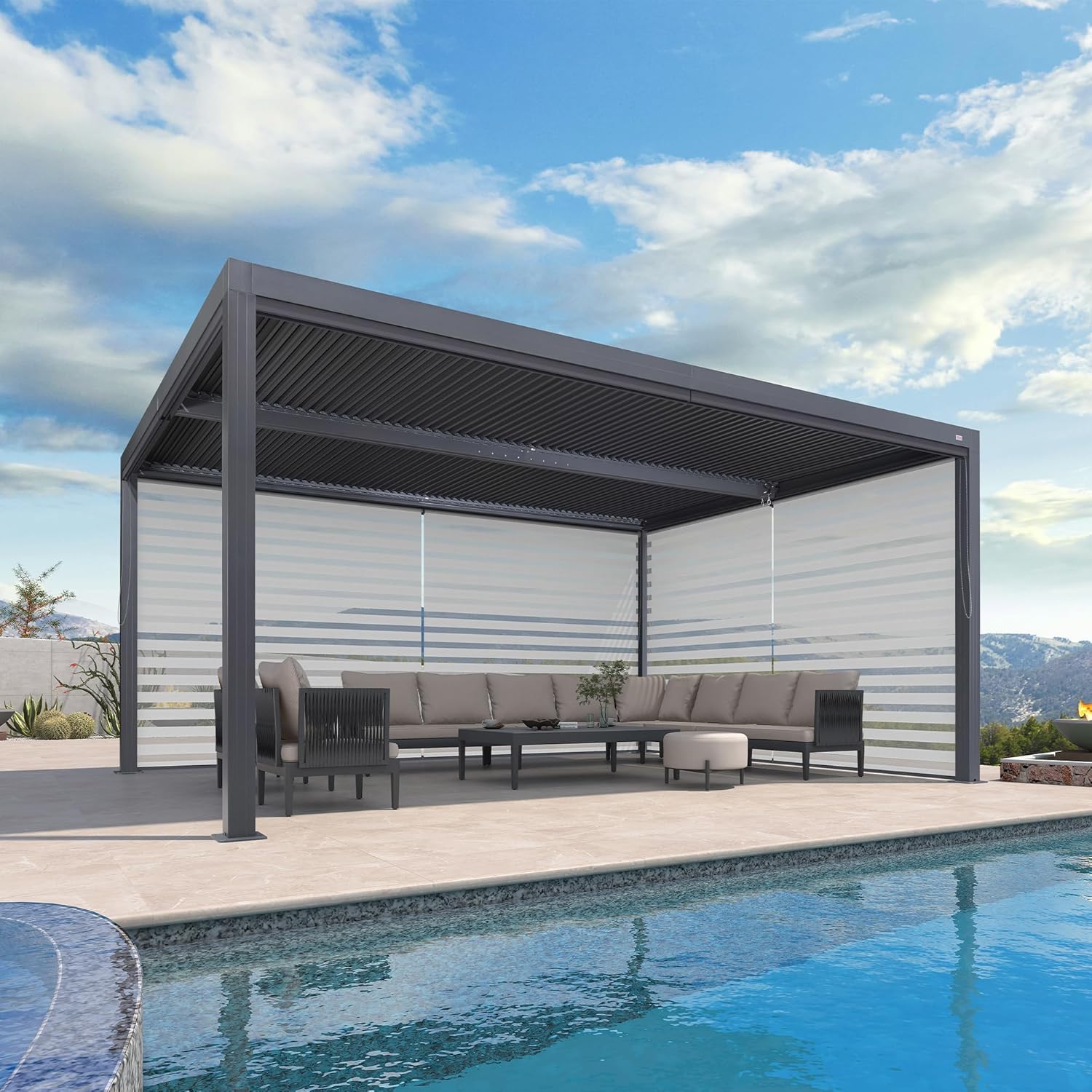 jardinito - pergola bioclimatique - 4,8x3,68m - aluminium, stores, lames orientables