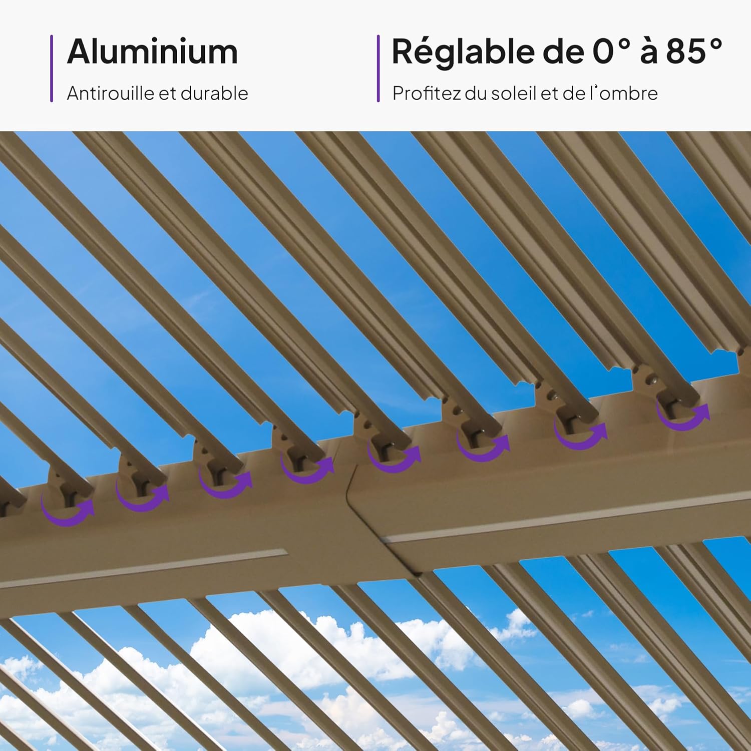 jardinito - Pergola bioclimatique - 3x3,65m - LED, alu, lames orientables, étanche, anti-UV