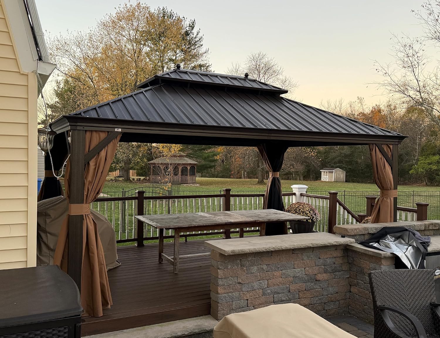 jardinito - Pergola toit double 4,85x3,65m acier moustiquaire rideaux