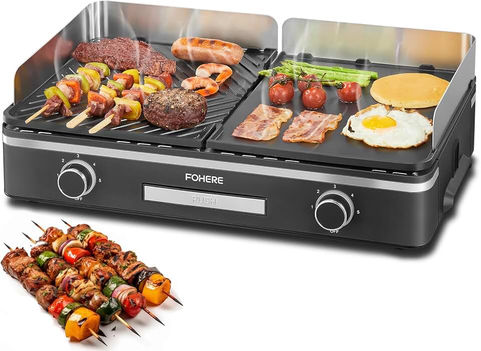 jardinito - Barbecue de table 2400W - 2 zones, grande plancha antiadhésive