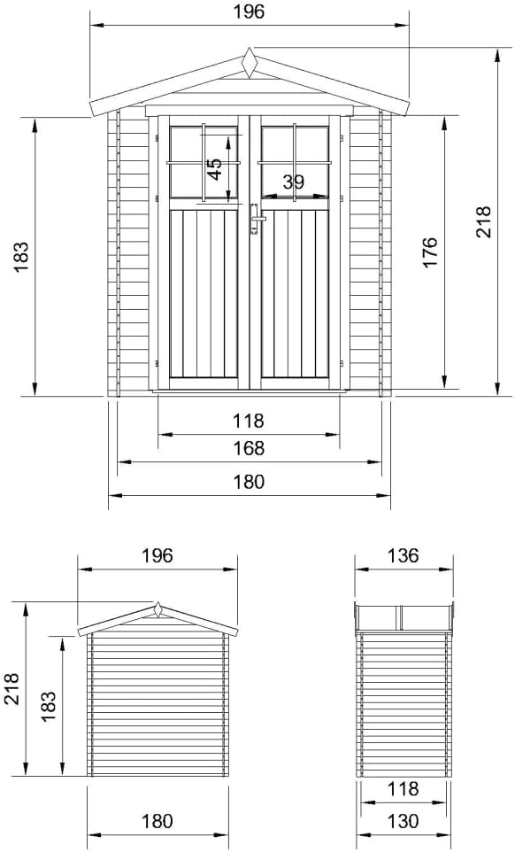 Abri de Jardin en Bois avec Sol TRAITÉ - Stockage extérieur I196xL136xH218 cm/ 1.98 m2 Petit abri à Outils, Local à vélos - jardinito M367F+M367G