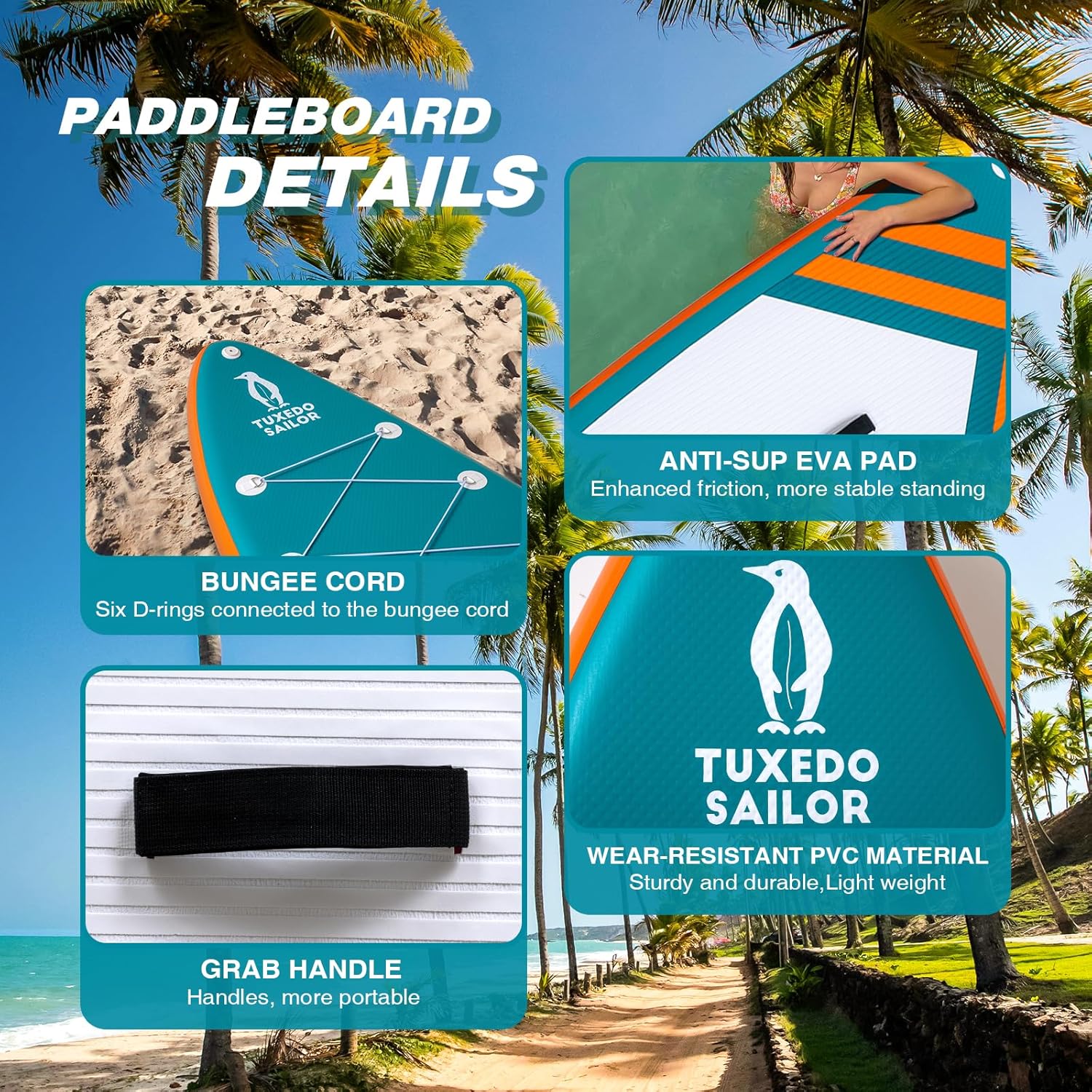 jardinito Paddle Gonflable Adulte, Planche de Stand Up Paddle Gonflable, Sup Paddle Board Gonflable avec Accessoires Complets, Planche de Surf Paddle