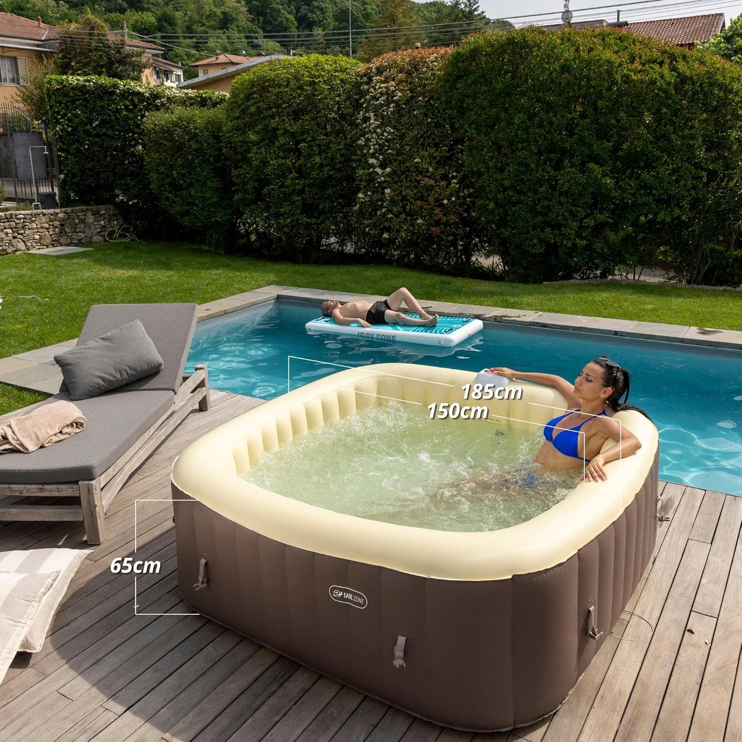 jardinito Spa hydromassage Gonflable Chauffant 4-6 Personnes 185 x 65 cm Pompe Super silencieuse intégrée, Marron