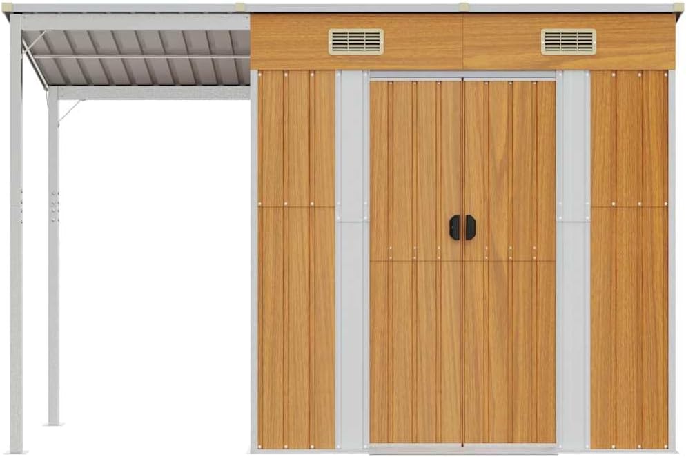 Abri de jardin marron clair - 277x107x181 cm - toit prolongé - 41,56 kg