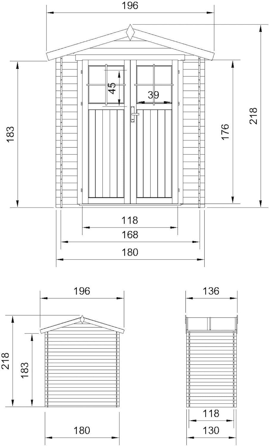 Abri de Jardin en Bois avec Sol TRAITÉ - Stockage extérieur I196xL136xH218 cm/ 1.98 m2 Petit abri à Outils, Local à vélos - jardinito M367F+M367G