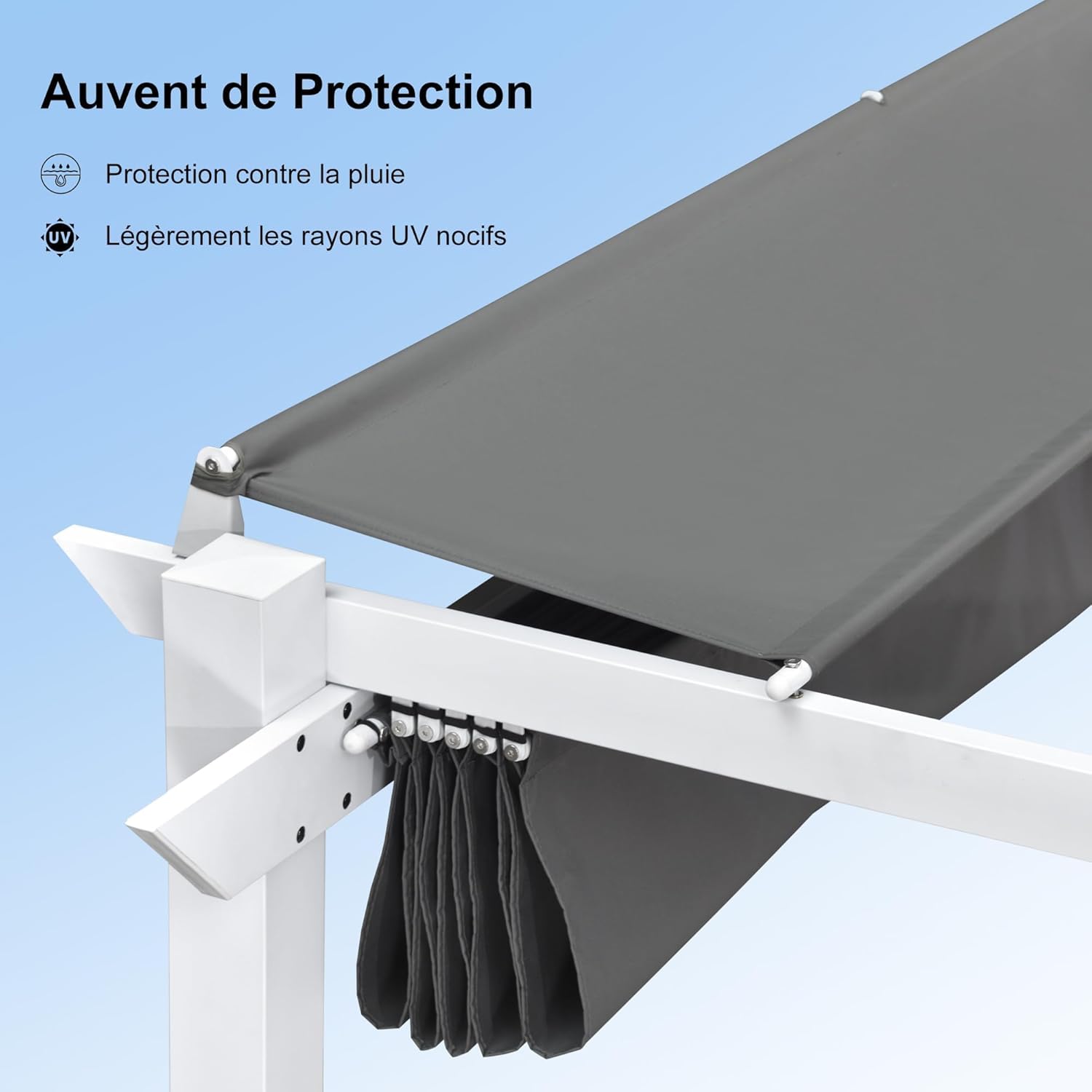 jardinito - pergola aluminium série - 4x3m - toit métal blanc, toile rétractable, étanche