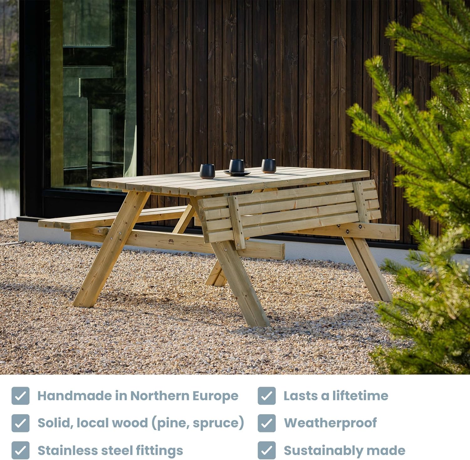 Table de Pique-Nique - Collection UNGURS - Résistante aux intempéries - Sièges pliants, idéale jardin_extérieur - jardinito-