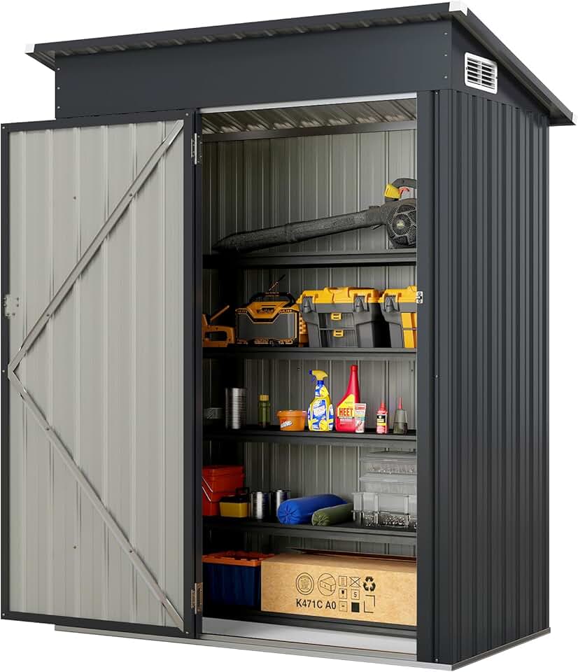 Abri de jardin acier galva 150x88x185cm, toit incliné, porte, gants