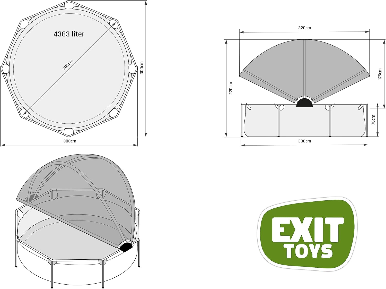 jardinito Piscine Lime avec Voile d'Ombrage - ø300x76cm - Piscine Hors Sol Ronde avec Pompe Filtrante à Cartouche - Protection Optimale Contre Les Rayons UV - Entrée Basse - Design Unique - Vert