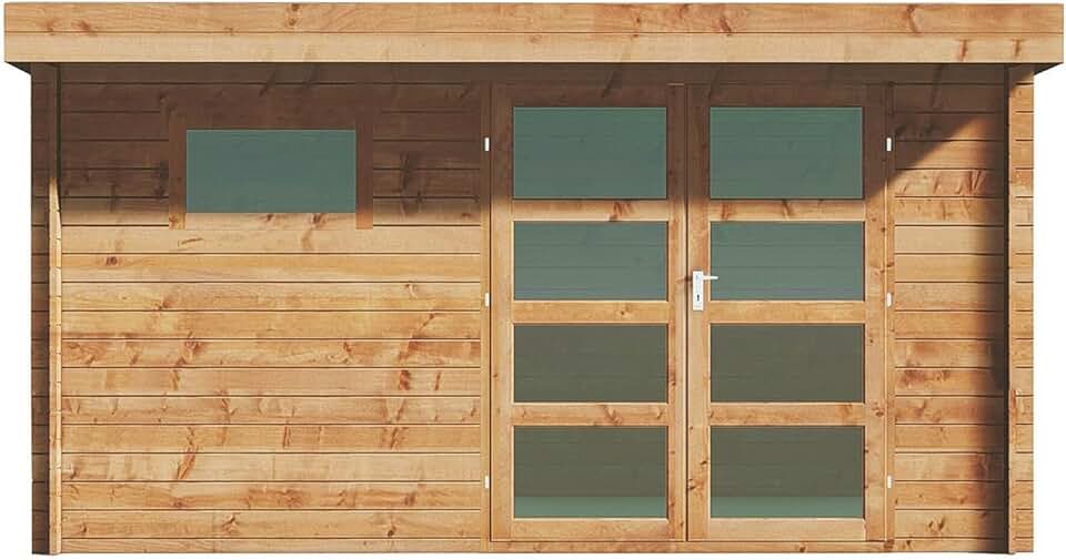 jardinito - abri de jardin bois toit plat 13m² 28mm épais CORALIO