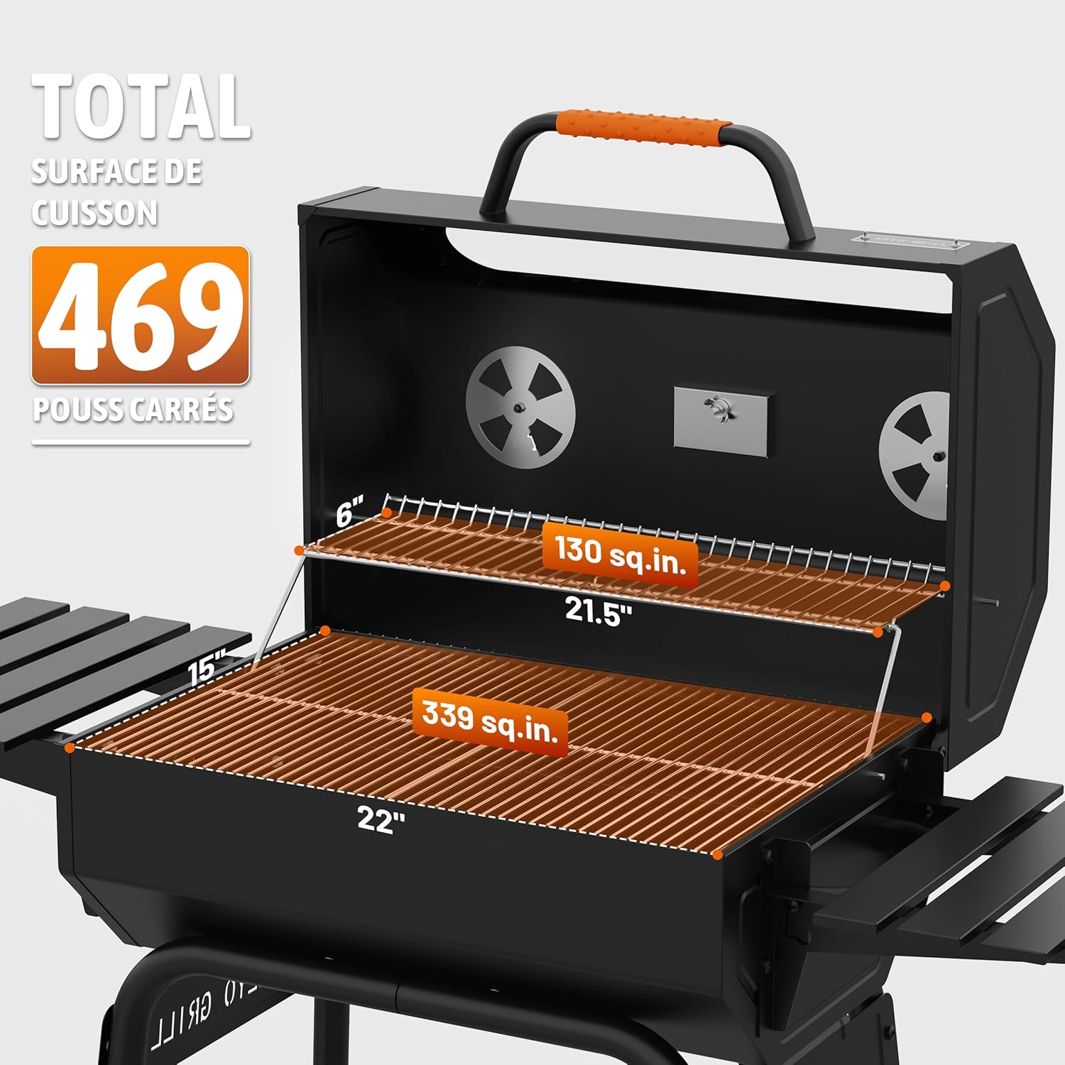 jardinito 23 pouces barbecue pentagonal, chromé, 469 Sq In-23 Pouces