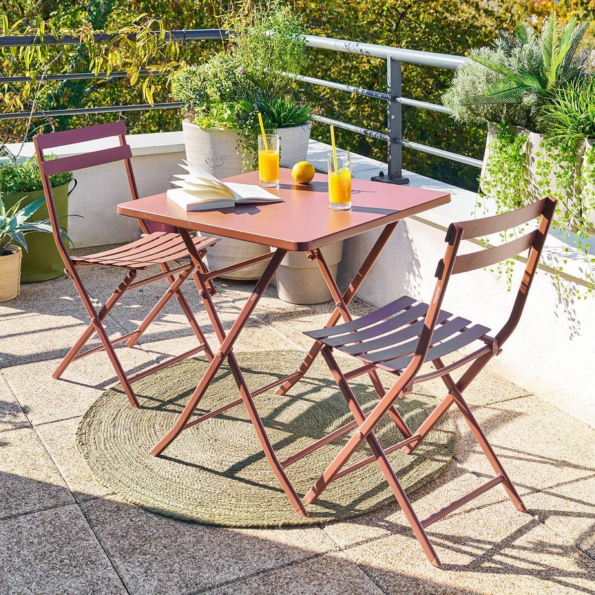 jardinito - Greensboro - 2 places 70x70cm - table pliante acier acajou