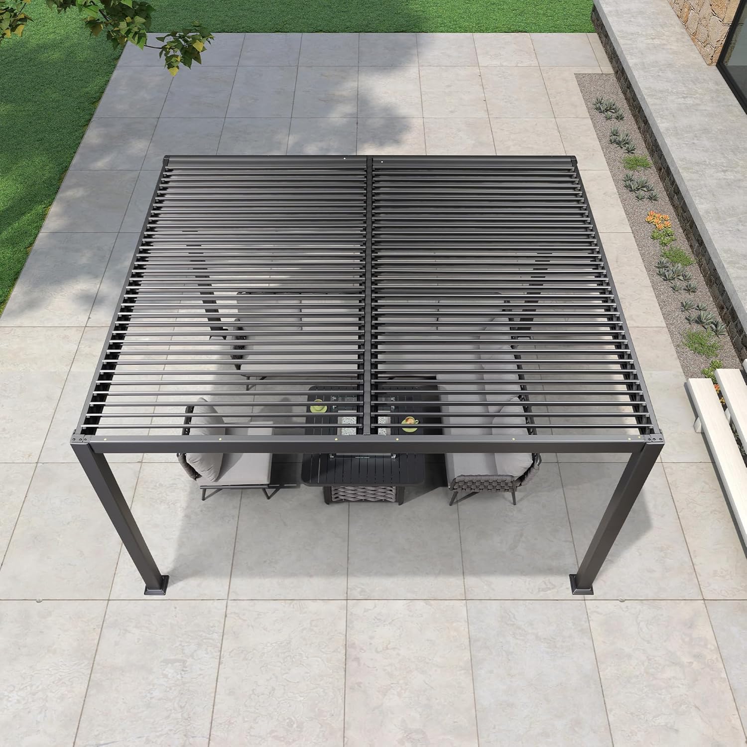 jardinito - pergola bioclimatique - 3x3,65m - aluminium, lames orientables, gris