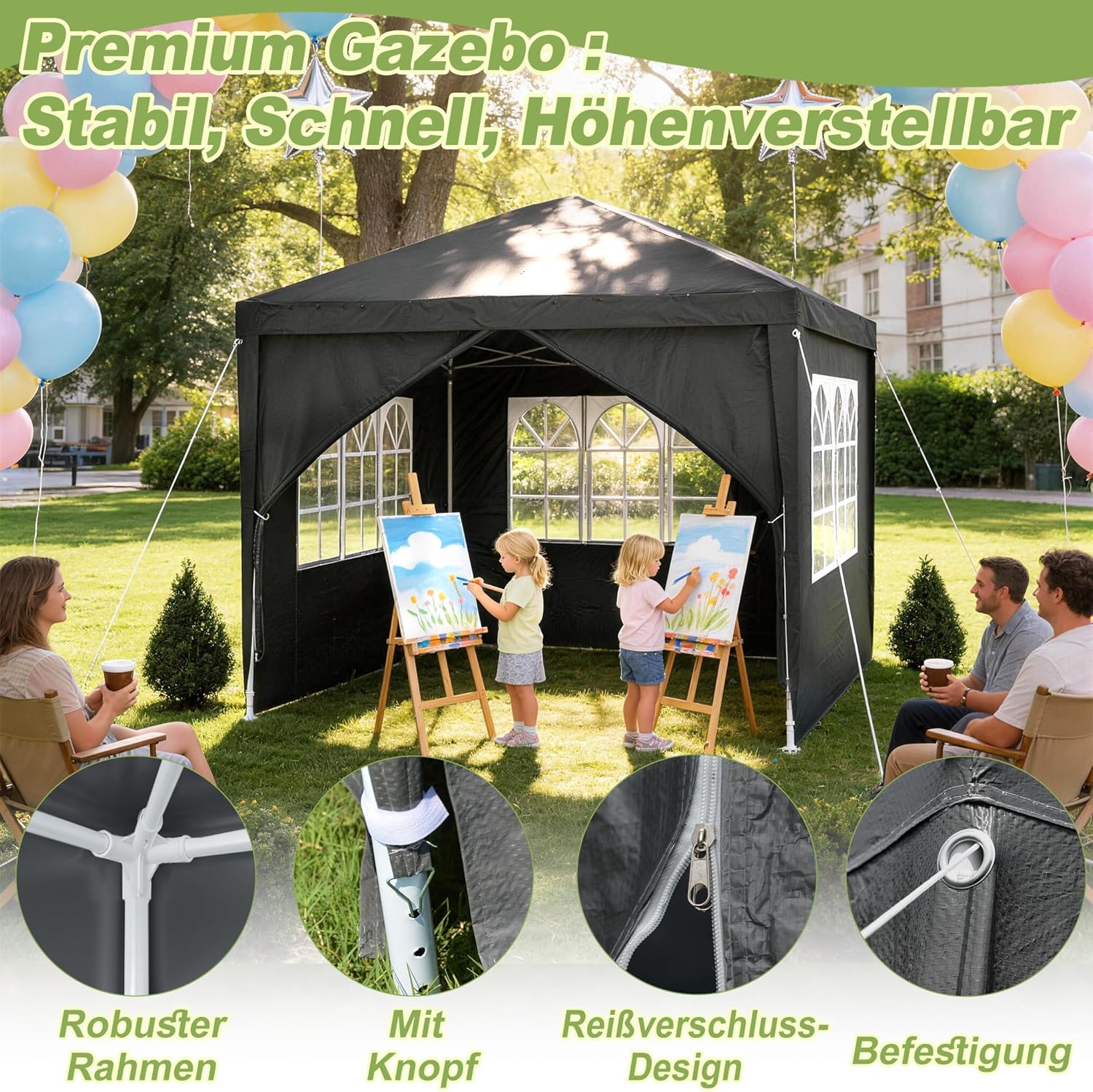 LZQ - Tonnelle de jardin 3x6m, montage emboîtement, étanche, 6 parois
