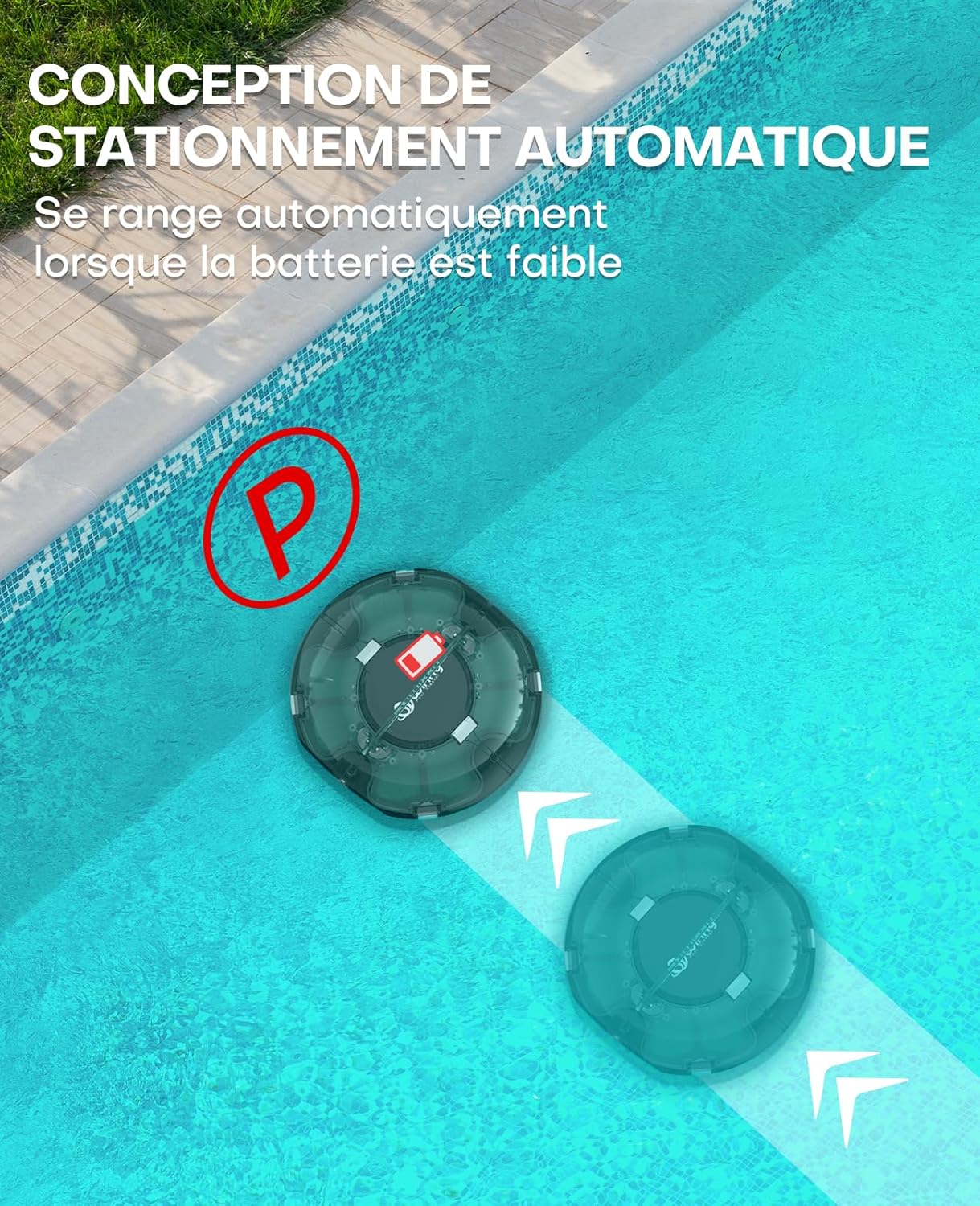 jardinito Winny 200 Robot Piscine, Aspirateur Piscine Sans Fil Avec Batterie, Autonomie 75 Min pour Piscines Hors-Sol 60m², Double Filtration,Stationnement Automatique(Transparent Vert Blanc)