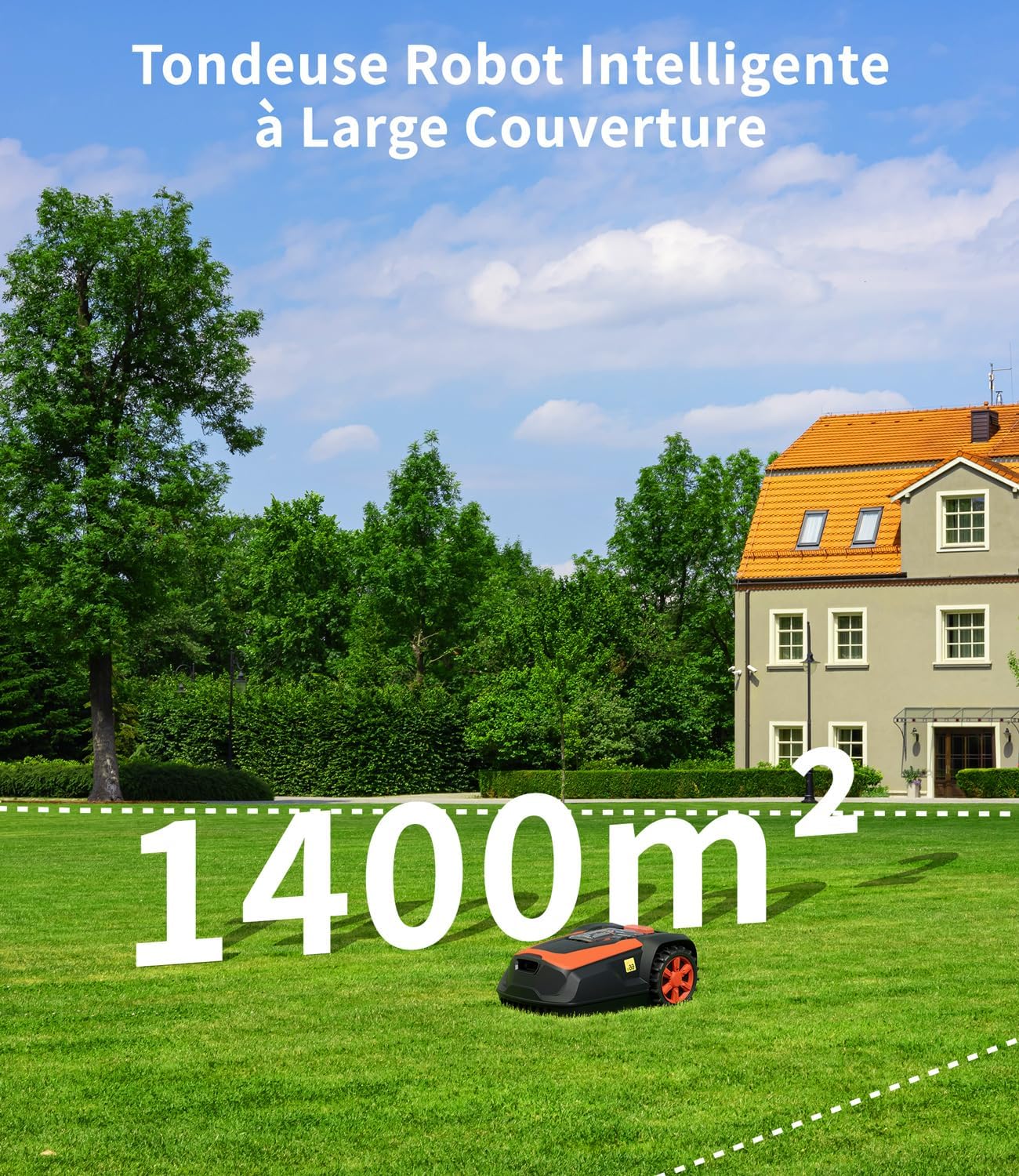 Robot Tondeuse - 1400m², pente 47%, coupe 25-65mm, app, pluie