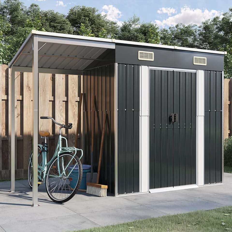 jardinito - abri de jardin acier toit long 277x110,5x181cm anthracite - 364526