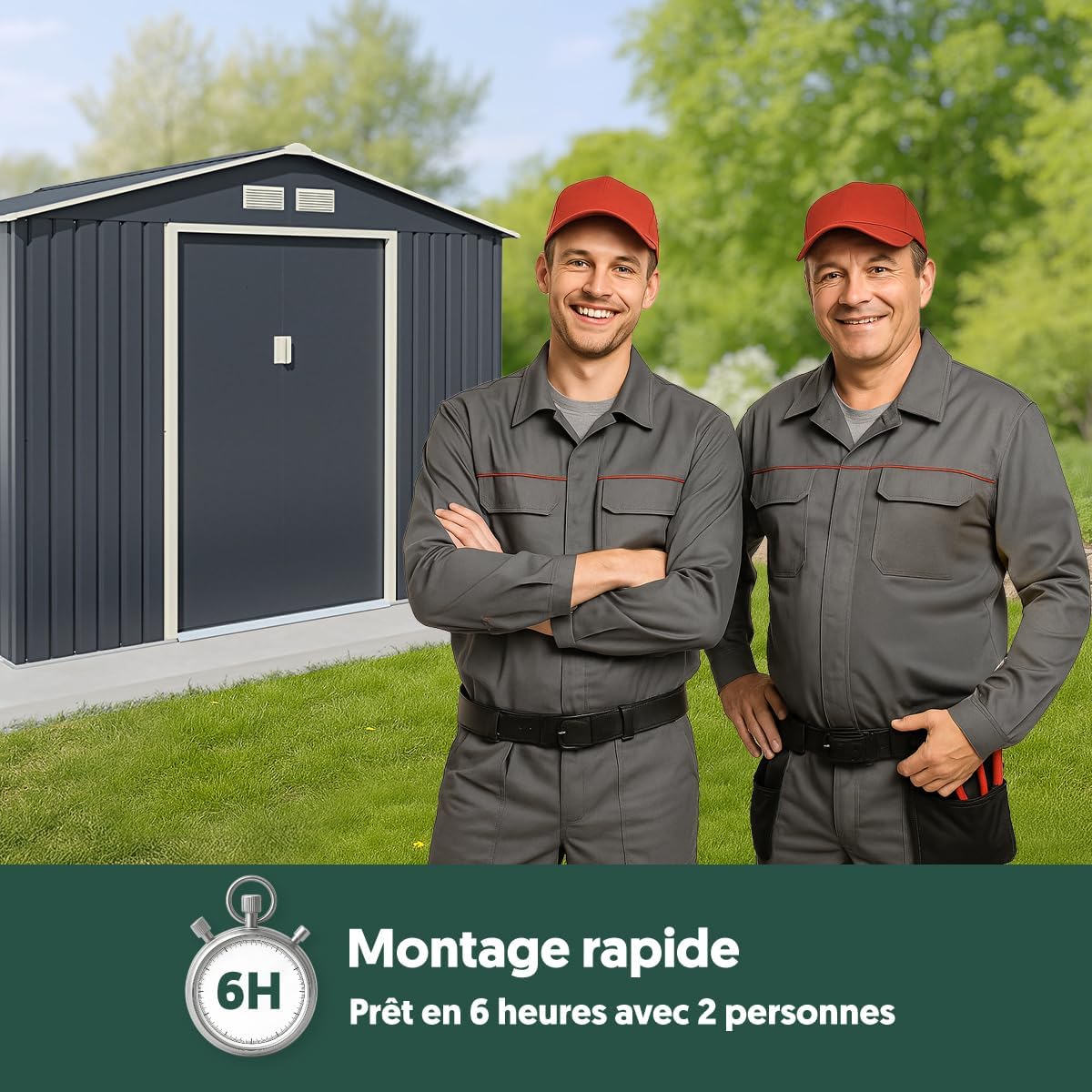 Abri de Jardin Métal anthracite 10,85m², parois 175cm, fenêtre, kit ancrage