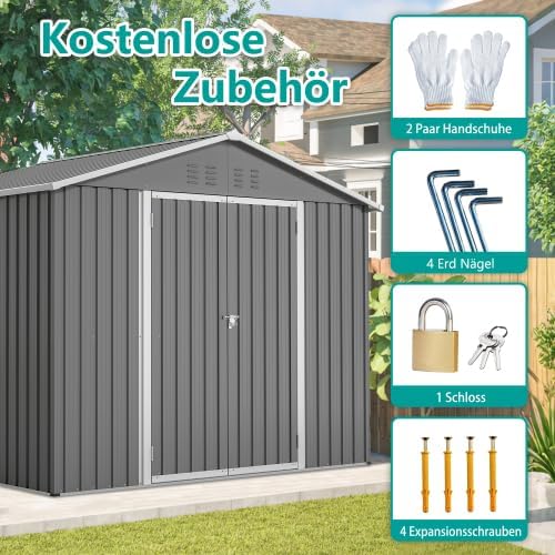 Abri de jardin en métal de 2,29 x 1,8 m - Anthracite - Avec ventilation et porte de 106 cm - Résistant aux intempéries - Pour outils de jardin, tondeuse à gazon et rangement extérieur