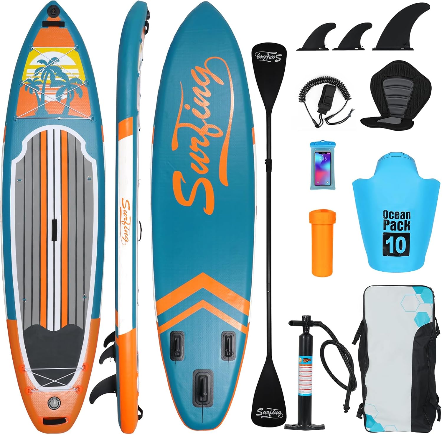 jardinito - Paddle gonflable adulte - 320/335cm - 2 personnes, siège kayak, pagaie alu, caméra, pompe, 150kg