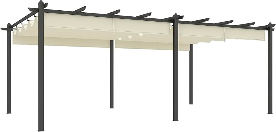 jardinito - Pergola 3,6x6m - aluminium, toile rétractable, beige