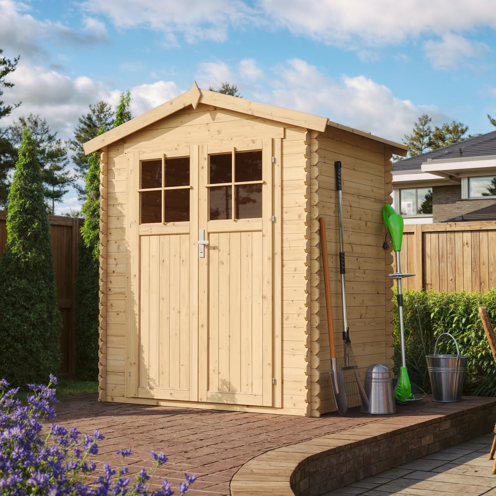 Abri de Jardin en Bois avec Sol TRAITÉ - Stockage extérieur I196xL136xH218 cm/ 1.98 m2 Petit abri à Outils, Local à vélos - jardinito M367F+M367G