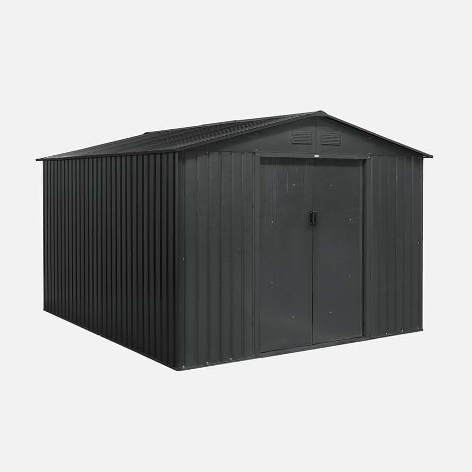 jardinito's Garden - Abri de Jardin en métal - FLANDRE 8.84m² Gris Anthracite - Cabane à Outils avec Deux Grandes Portes coulissantes. kit de Fixation Sol Inclus. Maison de Rangement. Remise