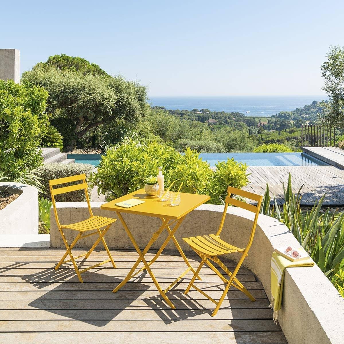 jardinito - Greensboro série - 2 places, acier renforcé, jaune - table pliante