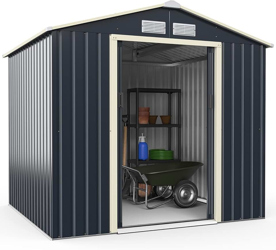 jardinito 3,73㎡ Abri de Jardin Métal Galvanisé, Cabine de Jardin Extérieur Portes Coulissantes, Résistant aux Intempérie, Cabane de Rangement Outils, 213 x 191 x 195 cm, Gris