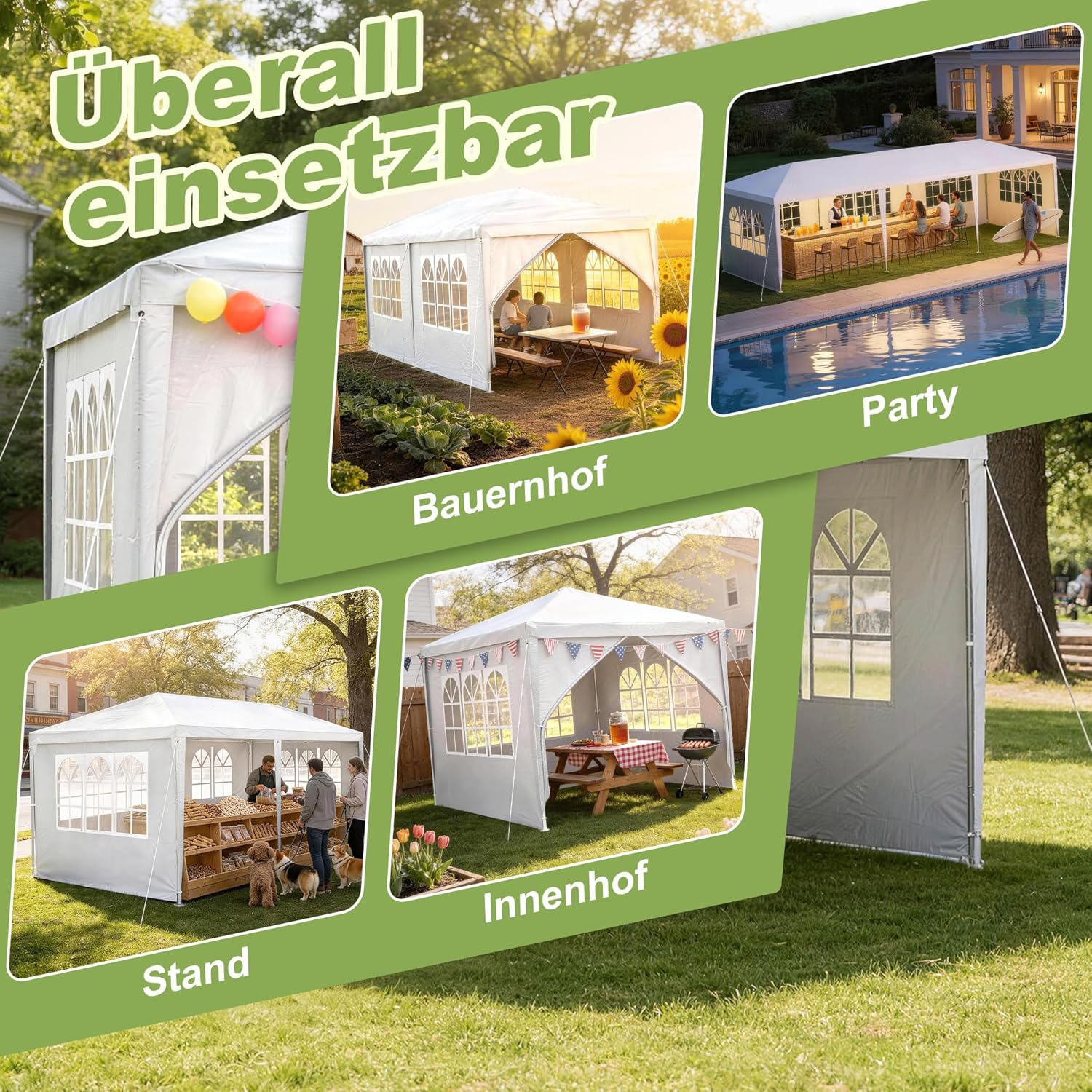 LZQ - Tonnelle de jardin 3x3m, montage emboîtement, imperméable, 4 parois, fenêtres, toit