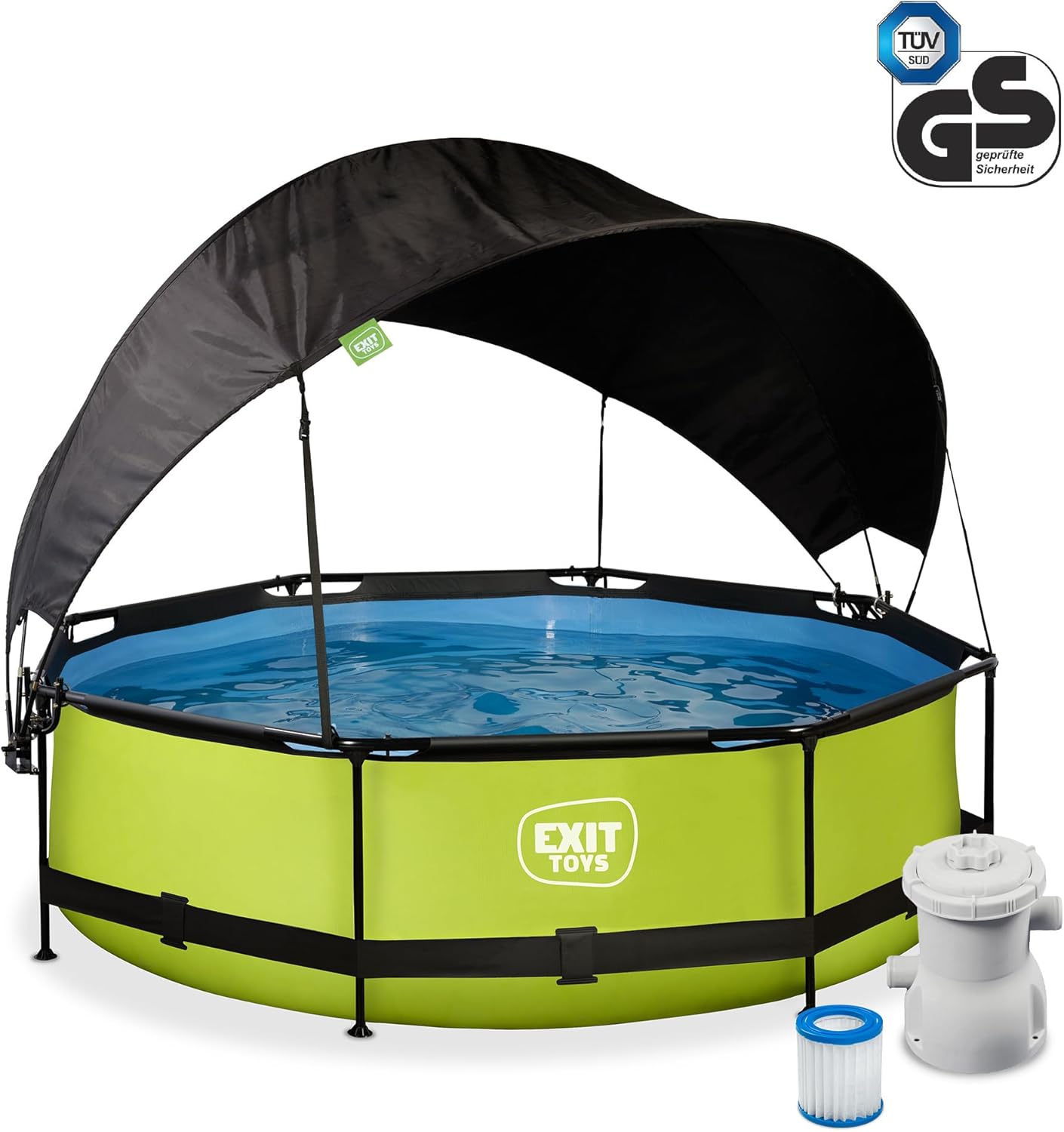 jardinito Piscine Lime avec Voile d'Ombrage - ø300x76cm - Piscine Hors Sol Ronde avec Pompe Filtrante à Cartouche - Protection Optimale Contre Les Rayons UV - Entrée Basse - Design Unique - Vert