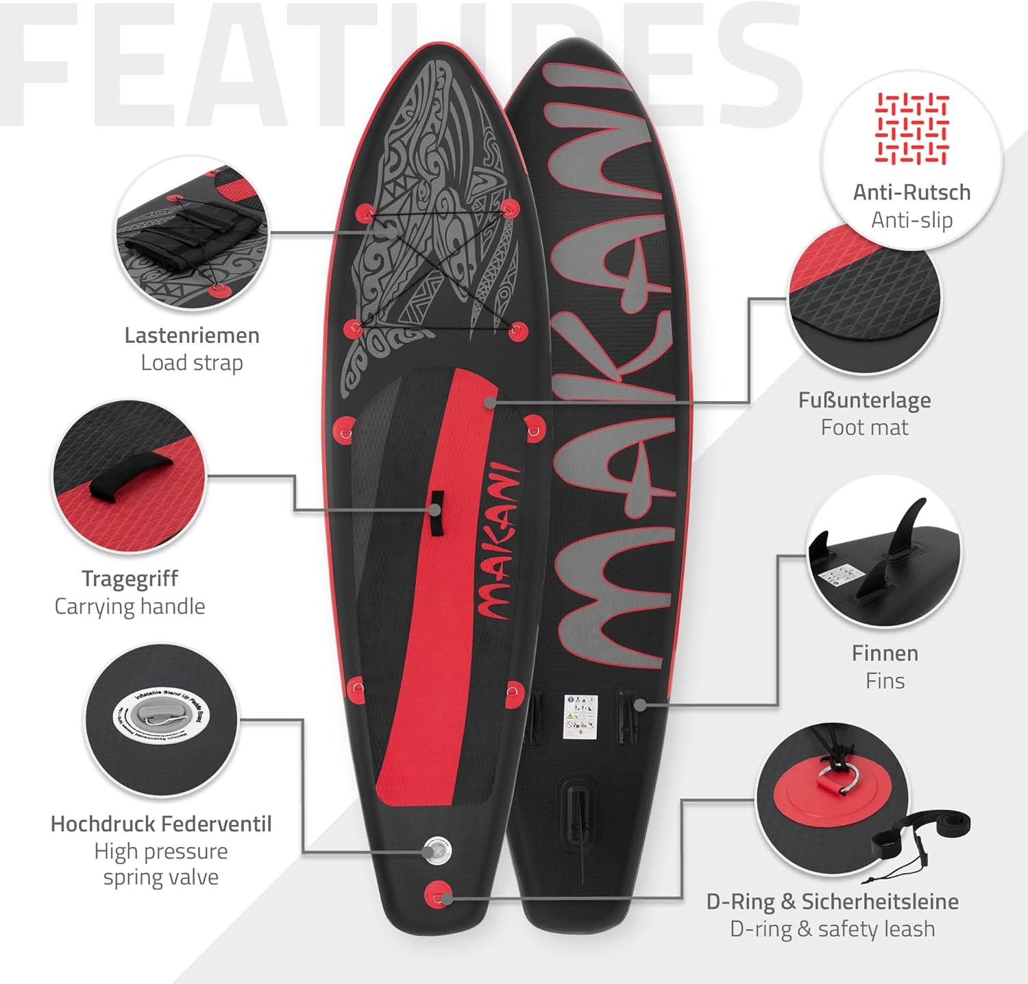 jardinito - Stand Up Paddle Board - 305/308/320/380 cm - PVC, 120/150 kg, 10/15 cm d'épaisseur