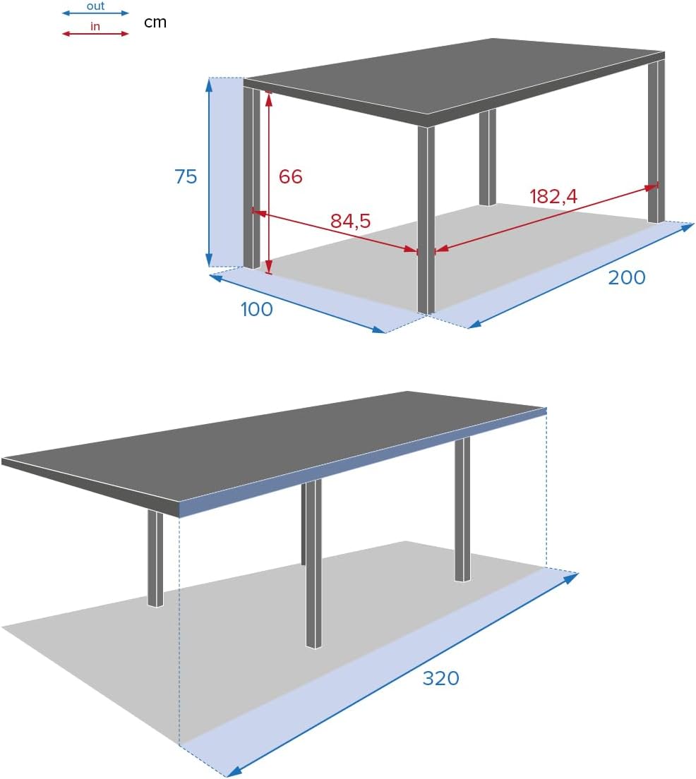 jardinito - Piazza - 230/340x100 cm - table extensible 12 places, aluminium antirouille