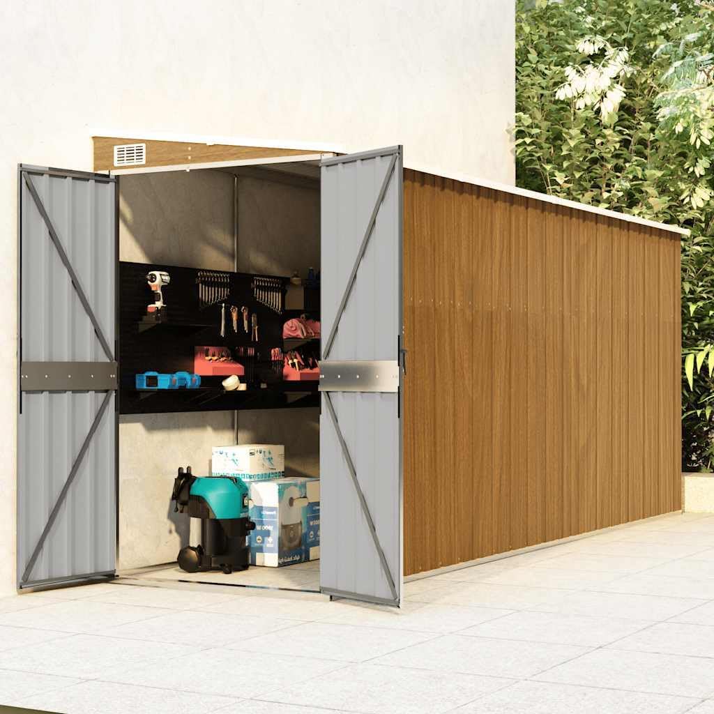 jardinito Abri de Jardin Mural Marron 118 x 382 x 178 cm Acier galvanisé,Structures extérieures, Cabanes & abris de Jardin,316232
