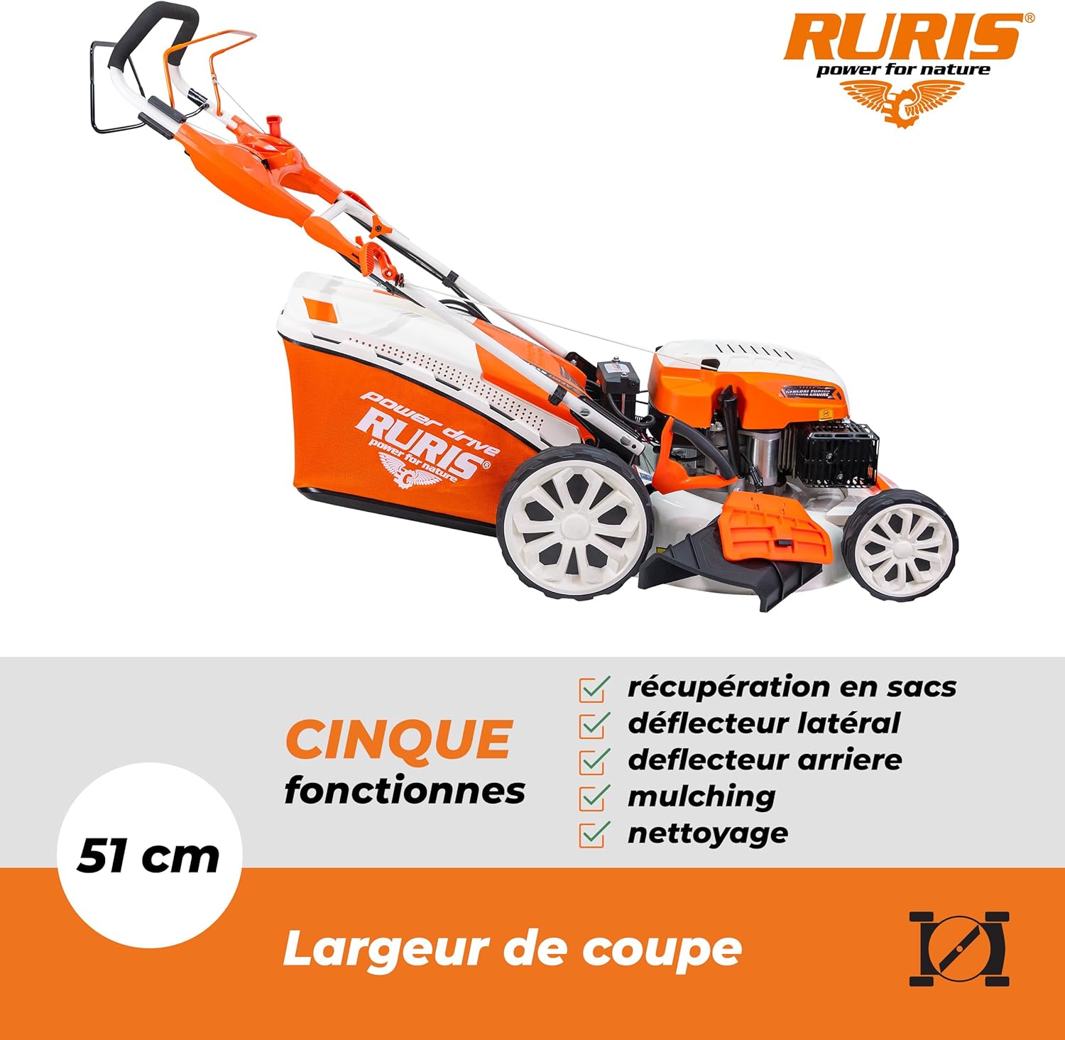 Ruris - tondeuse série RX - coupe 51 cm, 196cc, 5,7CV, démarrage électrique - RX441S