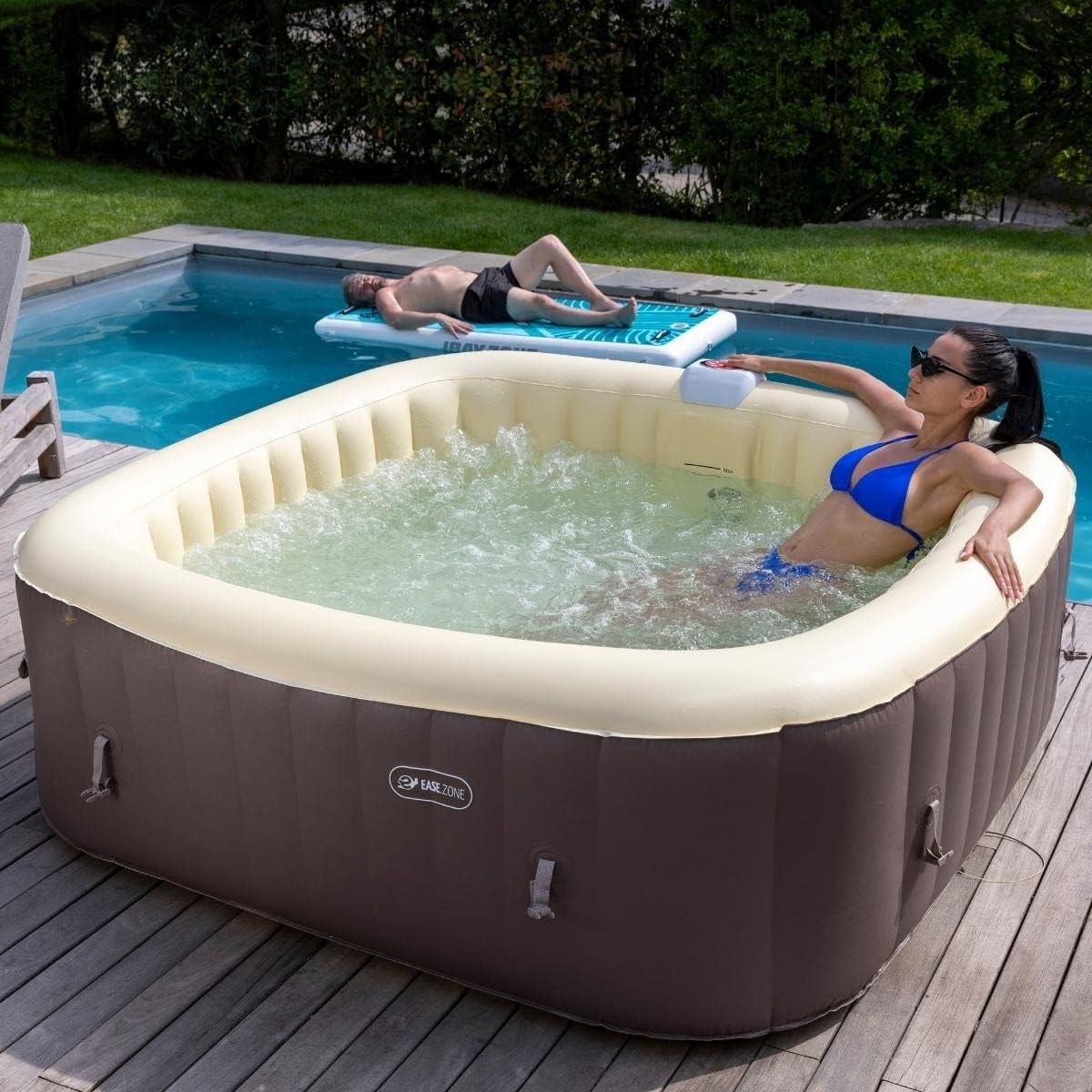 jardinito Spa hydromassage Gonflable Chauffant 4-6 Personnes 185 x 65 cm Pompe Super silencieuse intégrée, Marron
