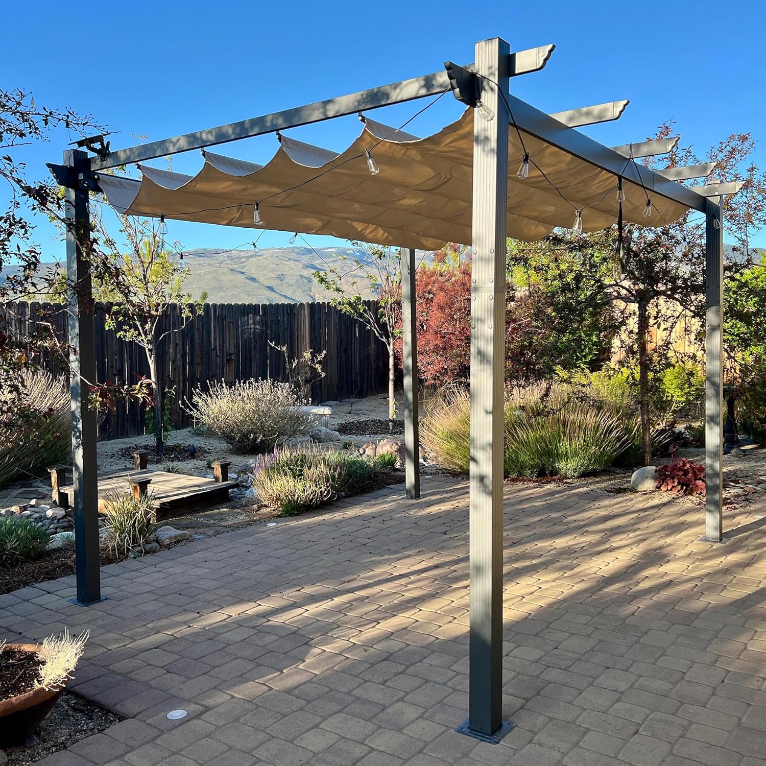 jardinito - pergola aluminium série - 4x3,2m - toile teintée, toit coulissant, kaki