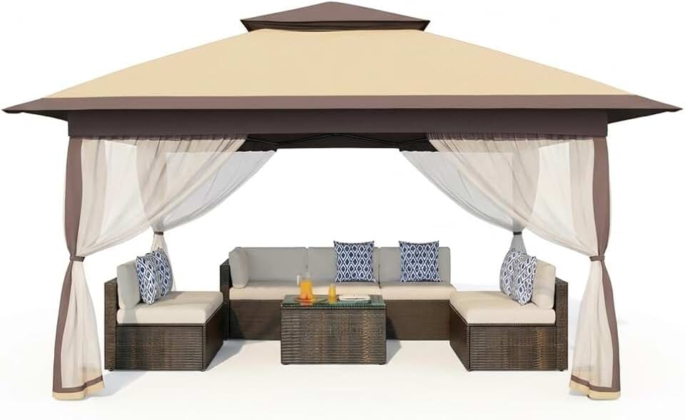 jardinito Montage One-Push, Protection UV 50+ – Tonnelle Pliante 3x3 m avec moustiquaire – Toit Double, 4 Sacs de Sable, Hauteur réglable, étanche – Idéal Jardin, terrasse, Barbecue