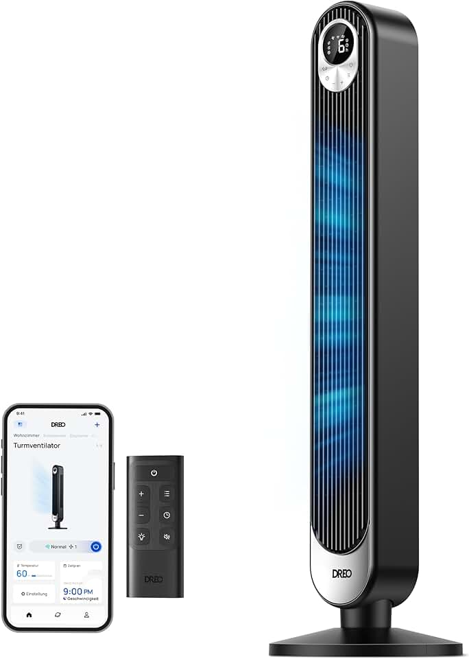 jardinito - Ventilateur colonne Alexa série - 106 cm - 9 vitesses, 4 modes, oscillation 90°, minuterie 12h