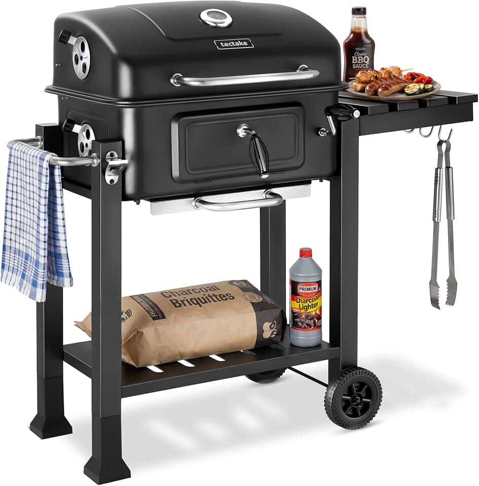 jardinito - Barbecue charbon série - 110x64x104 cm, tiroir cendres, hauteur réglable