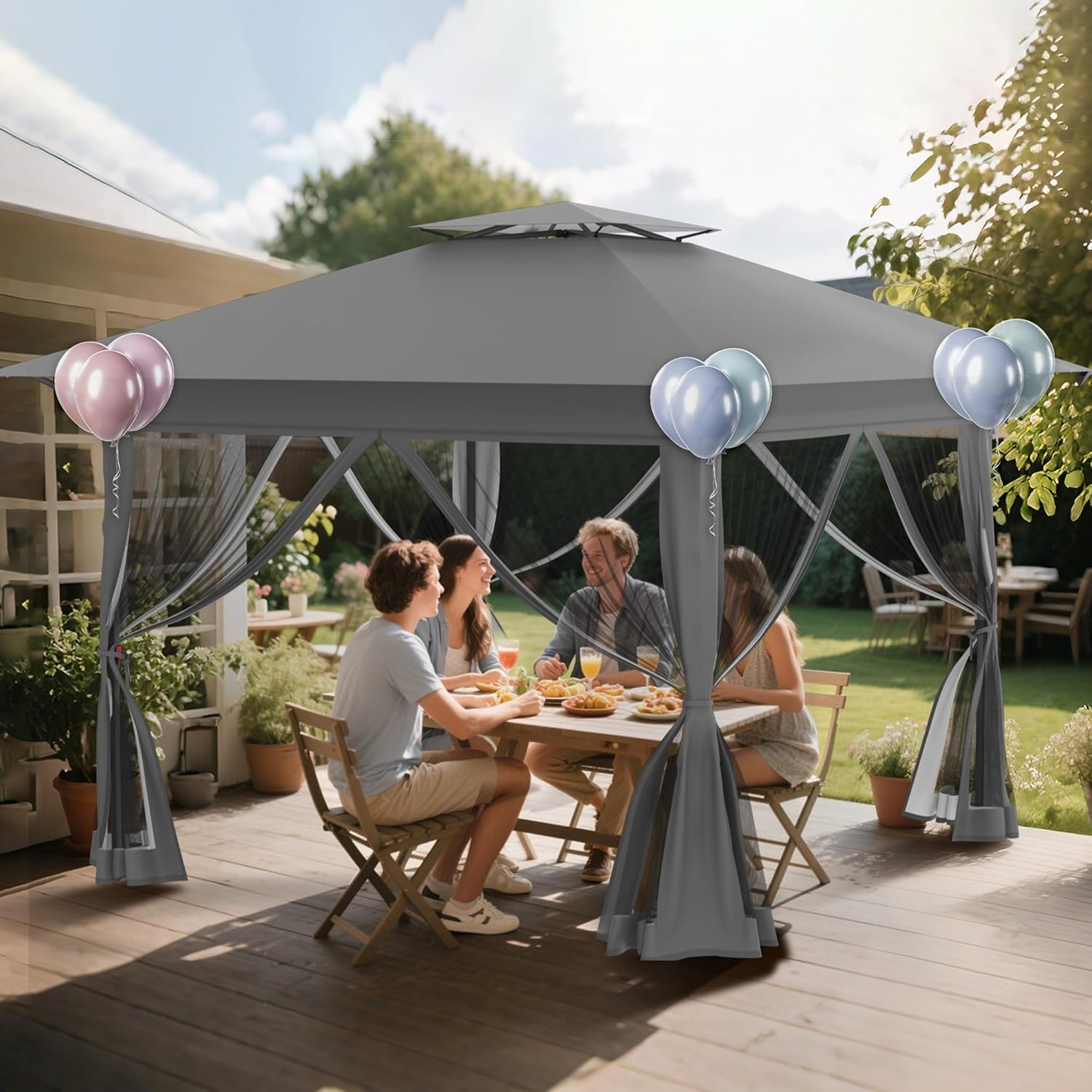 Tonnelle de jardin - Pop Up 4x4m - imperméable, UV, réglable, moustiquaire