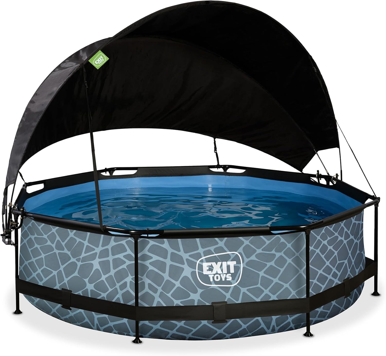 jardinito Piscine Stone avec Voile d'Ombrage - ø300x76cm - Piscine Hors Sol Ronde avec Pompe Filtrante à Cartouche - Protection Optimale Contre Les Rayons UV - Entrée Basse - Design Unique - Gris