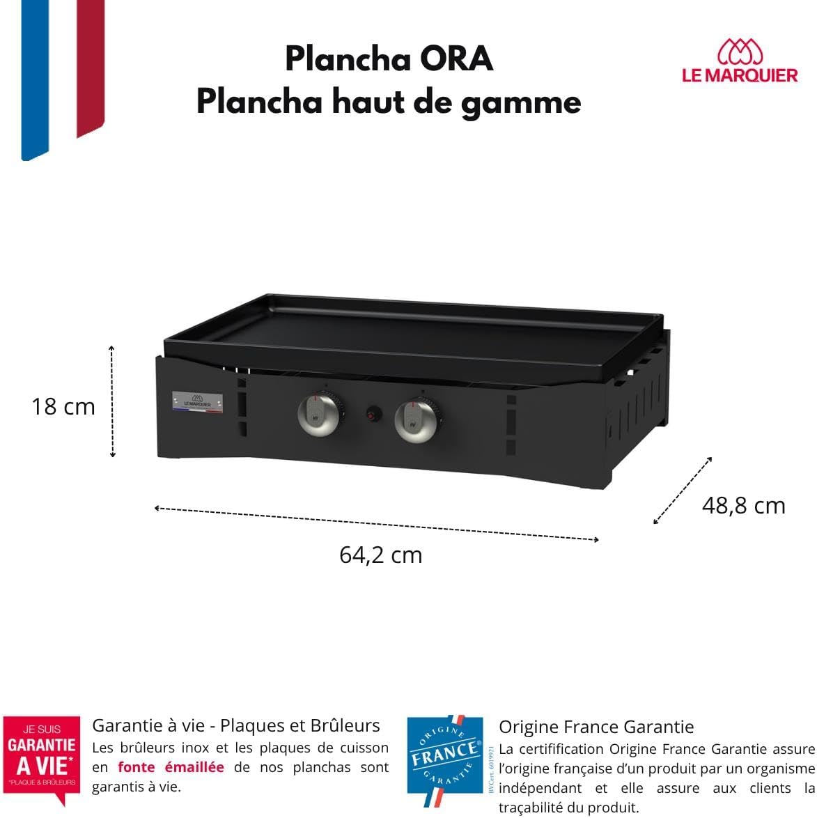 Marque - jardinito Plancha Ora Gaz - 260 Noire - Plancha gaz robuste et compacte, surface de cuisson large.