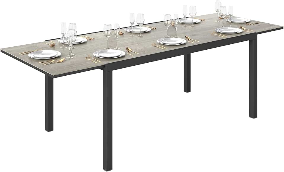 jardinito - Table Extensible rectangulaire - 160/240 cm - aluminium, acier, 6-8 personnes