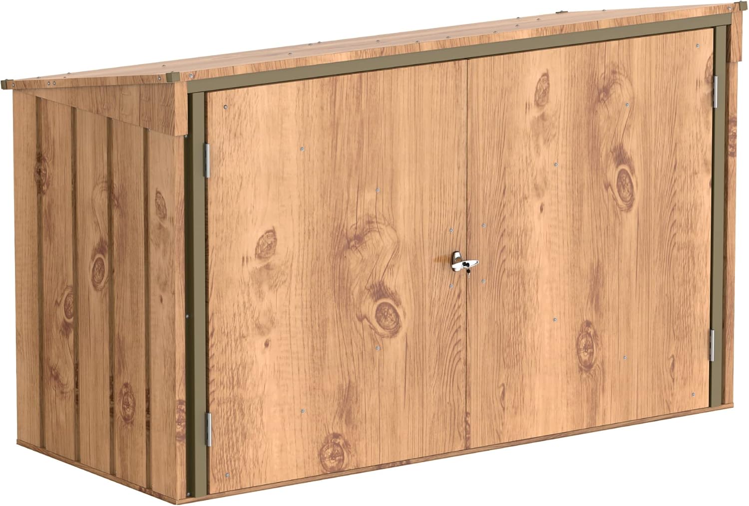 jardinito abri pour poubelles pour 3 avec ouverture par le haut et portes doubles verrouillables, abri de jardin en métal, cachettes pour poubelles, Abri pour poubelles, 214x101x133 cm, grain de bois