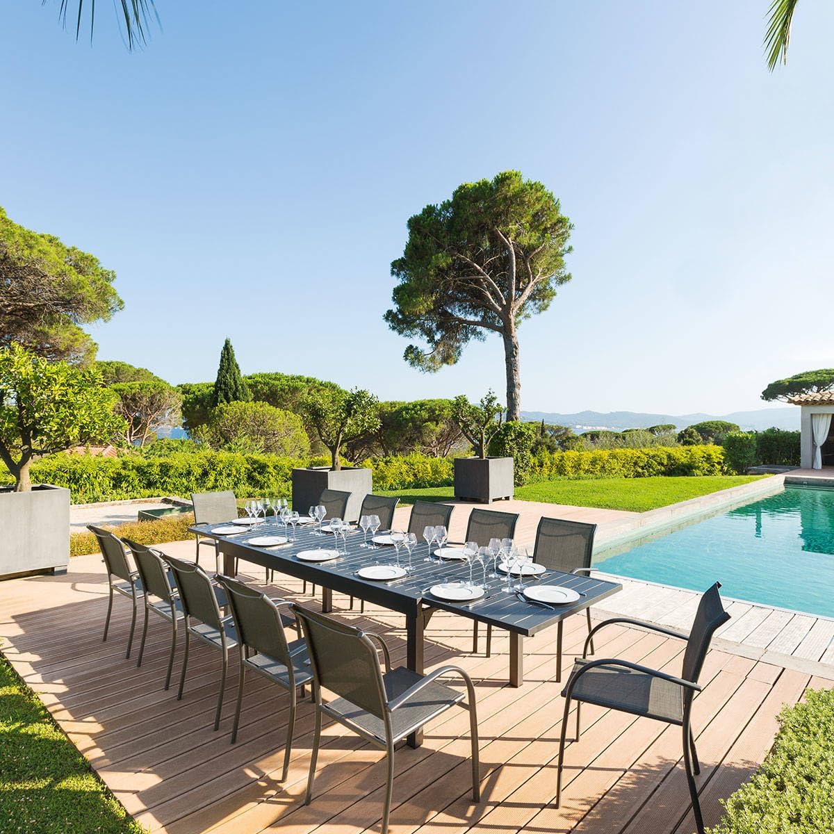 jardinito - Piazza - 230/340x100 cm - table extensible 12 places, aluminium antirouille