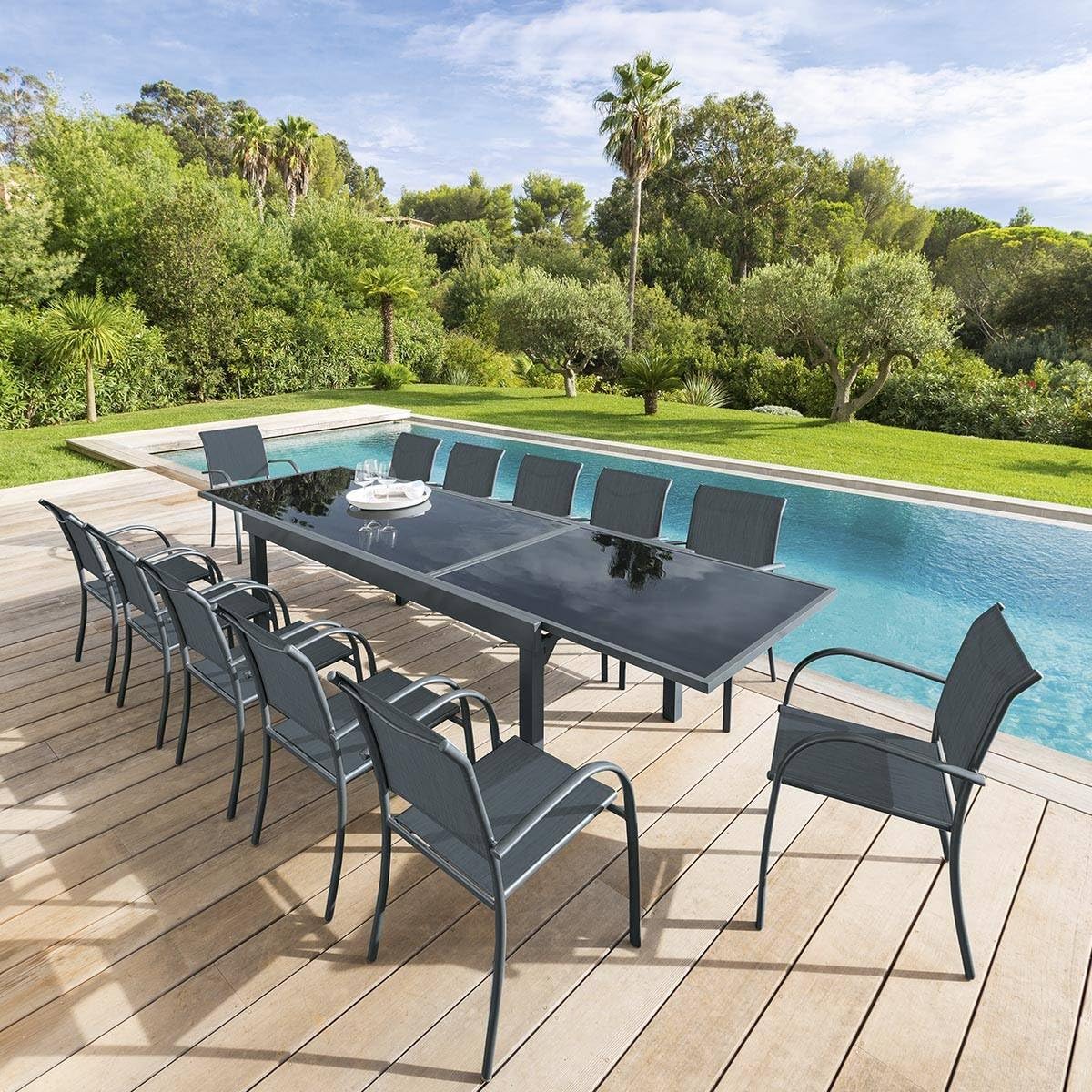 jardinito - Piazza extensible - 12 places - aluminium/verre renforcé - gris graphite